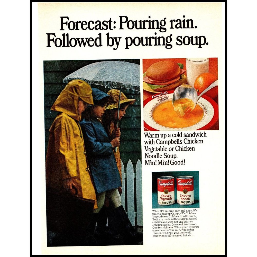 1971 Campbell's Chicken Vegetable Soup Vintage Print Ad Kids Raincoat Umbrella
